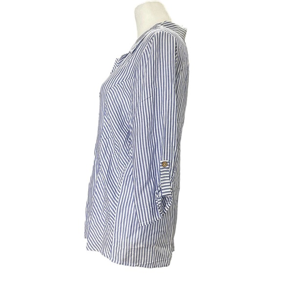 Naif Women’s Blue and White Striped Button-up Collared Blouse Sz Medium Petite - Picture 3 of 6